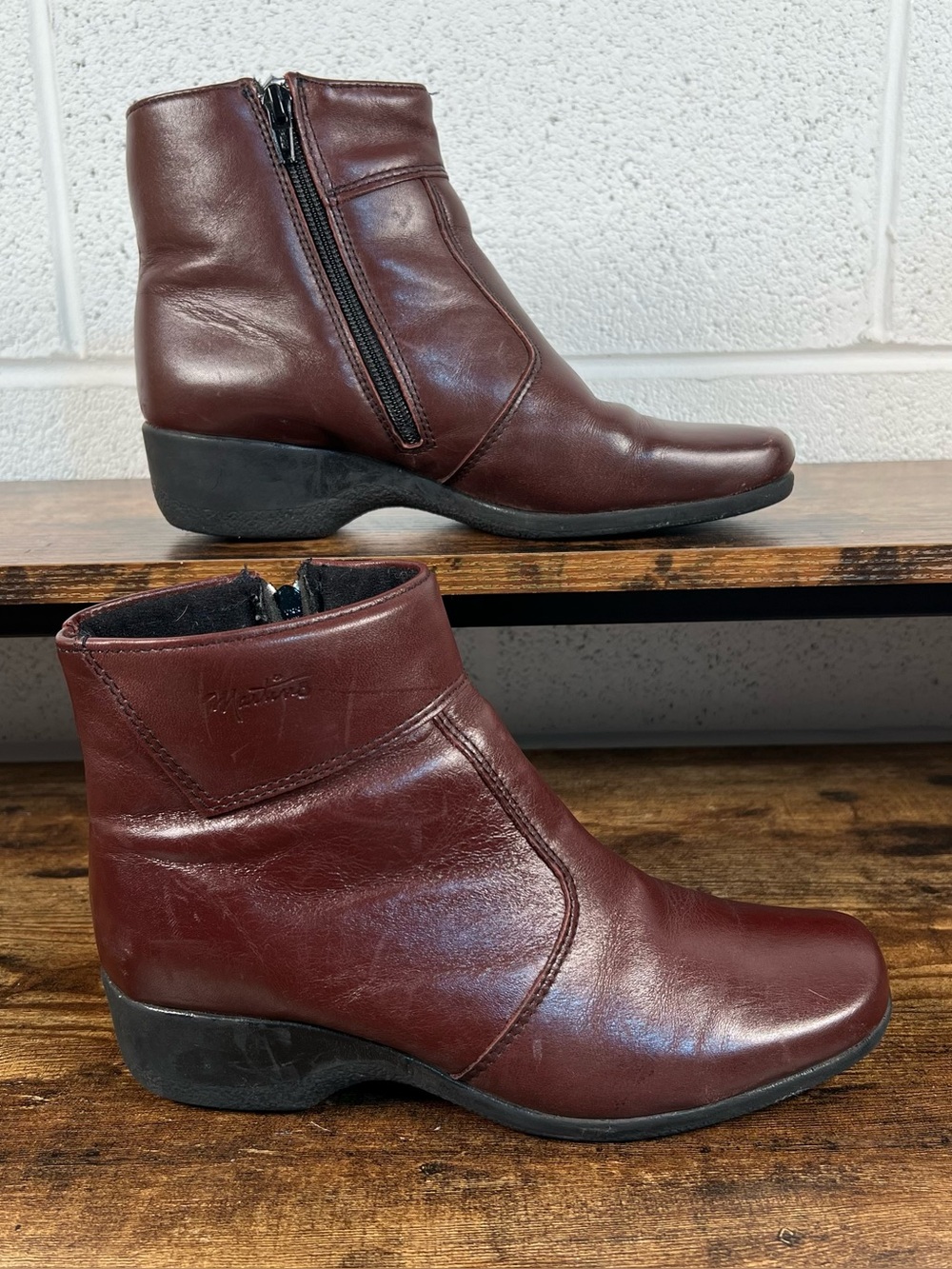 Martino Leather Boots Ankle Booties Red Women's 8